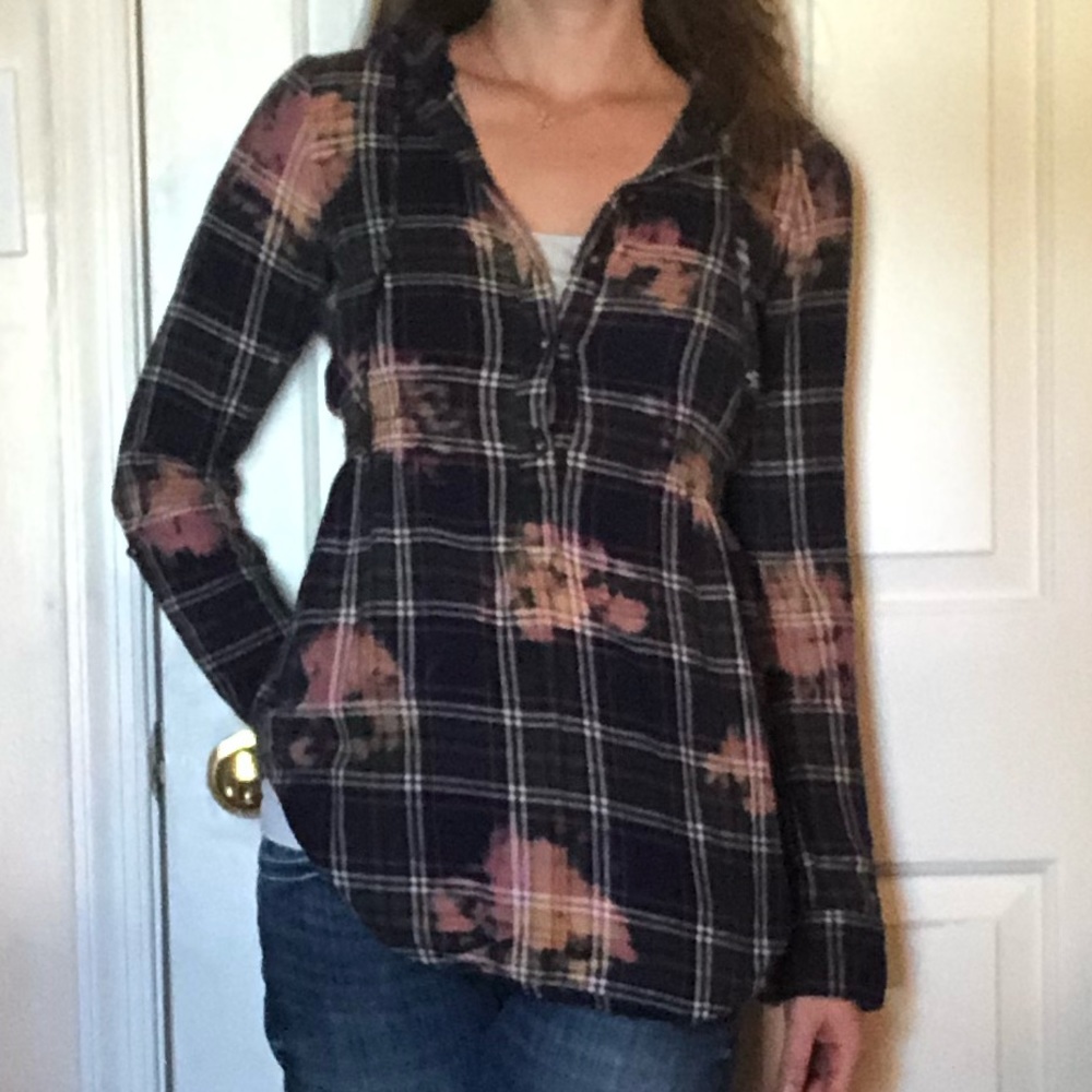Daytrip Cinched-Waist Navy Blue & Pink Tie-Dye Flannel w/ Hood (S)